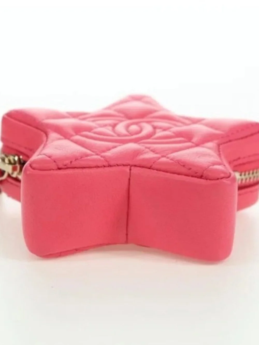 CHANEL Matelasse Star Bag Charm Lamb Skin Pink Gold CC Auth YKZ1175SAM